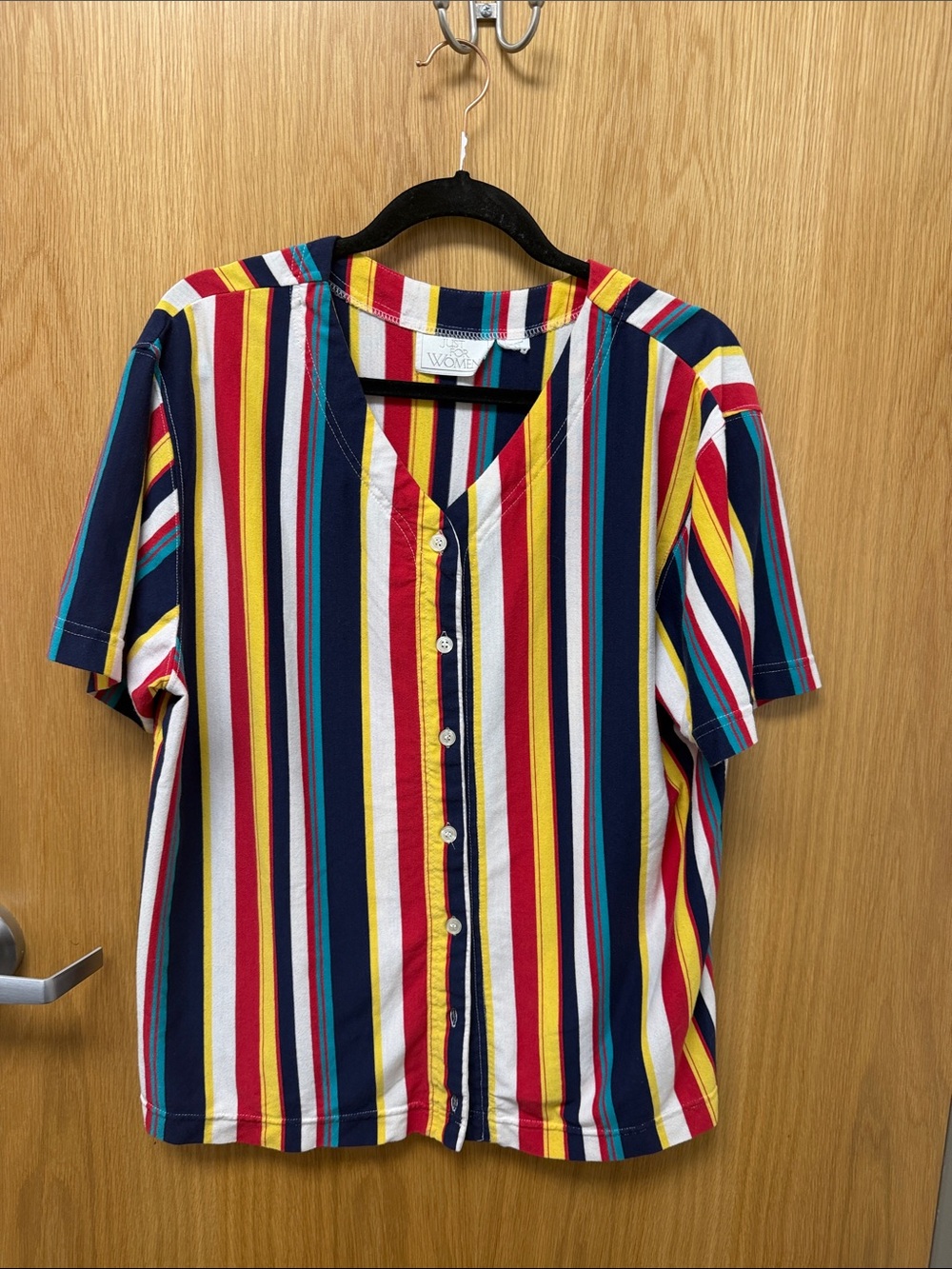 Just for Women Vintage Short-Sleeve Button-Down Rainbow Stripe Shirt - Multi